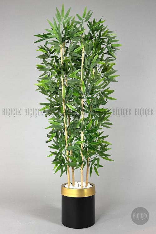 Yapay Bambu Ağacı 140Cm Siyah Gold Metal Saksıda