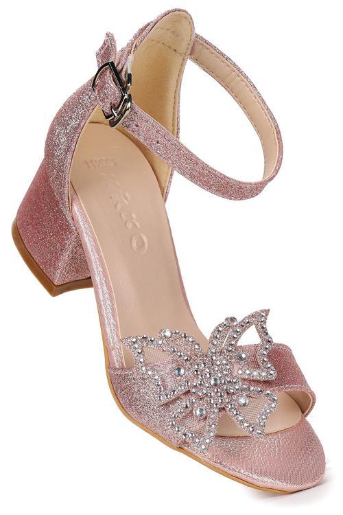  Zete Kum Simli Kız Çocuk 4 Cm Topuklu Sandalet Abiye Ayakkabı