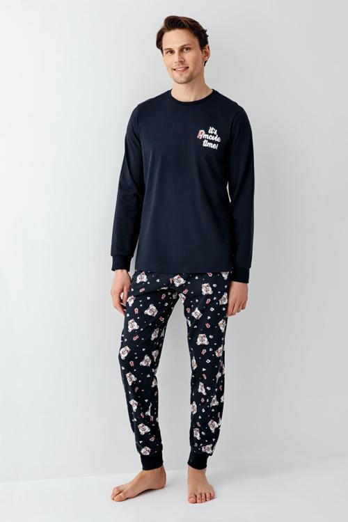 Erkek Aile It's Movie Time %100 Pamuk Uzun Kollu Pijama Takım