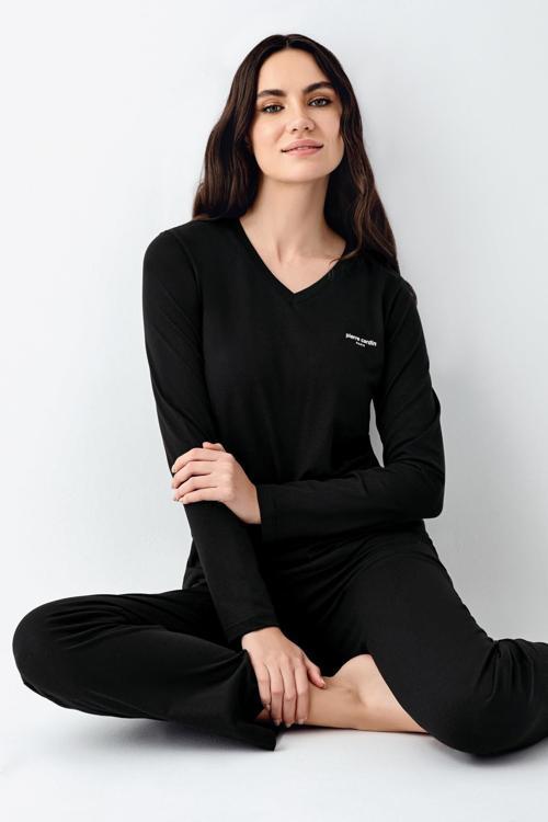 Büyük Beden Kadın V Yaka Modal Pamuklu 4 Mevsim Kumaş Uzun Kollu Pijama Takım