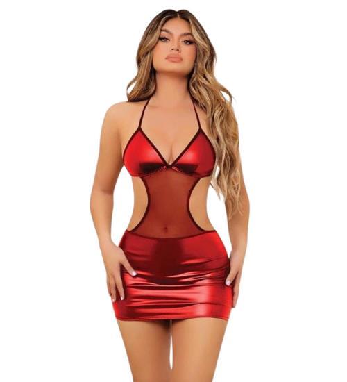 Kadın Kırmızı Deri Görünümlü Kostüm Gecelik 21031