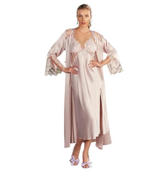 5184 Kadın Pudra Saten 2 Li Gecelik Sabahlık Takımı