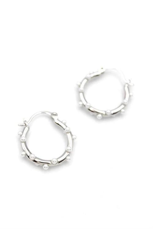 İncili Halka Küpe - Gümüş