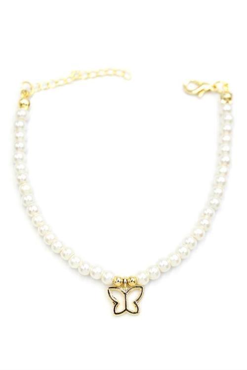 Kelebek İnci Bileklik - Altın