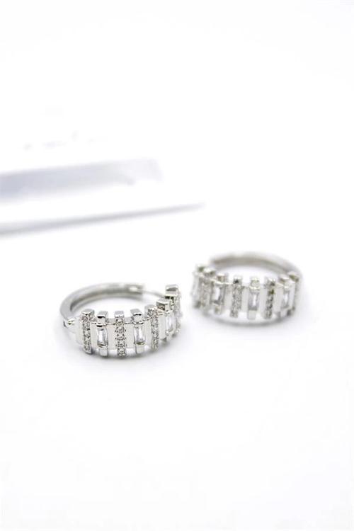 Taşlı Halka Küpe - Gümüş