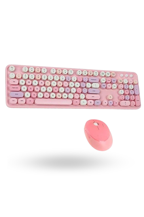 Büro Ev Ofis Bilgisayarı için Sevimli Pembe Combo Klavye Mouse Seti