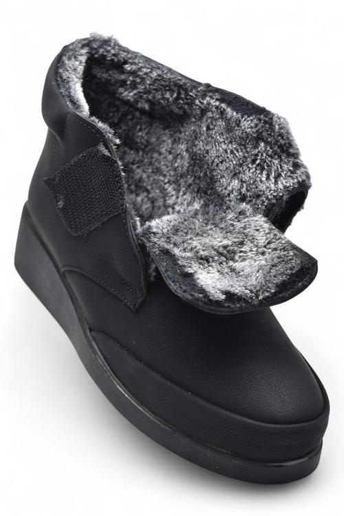 200ZMRT Ortopedik Taban İçi Kürklü Siyah Anne Botu Kadın Cırtlı Bot Ayakkabı