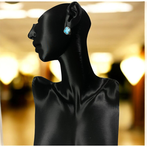 925 Ayar Gümüş Turkuaz Taşlı Şanslı Yonca Van Cleef Küpe