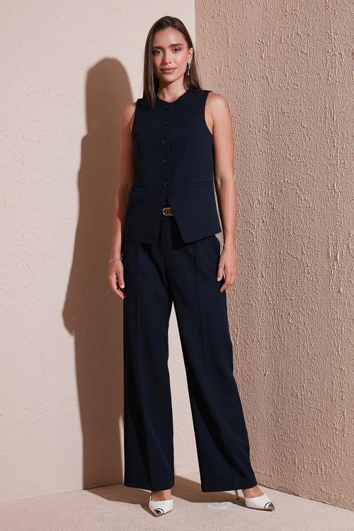 Wide Leg Yüksek Bel Geniş Paça Palazzo Bayan Pantolon 65271262 LACİVERT