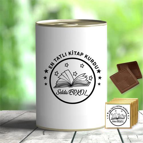 Kişiye Özel En Tatlı Kitap Kurdu Yazılı Çikolata Konservesi - MK07