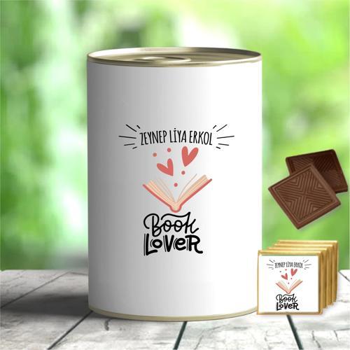Kişiye Özel Book Lover Tasarımlı Hediye Çikolata Konservesi - MK04