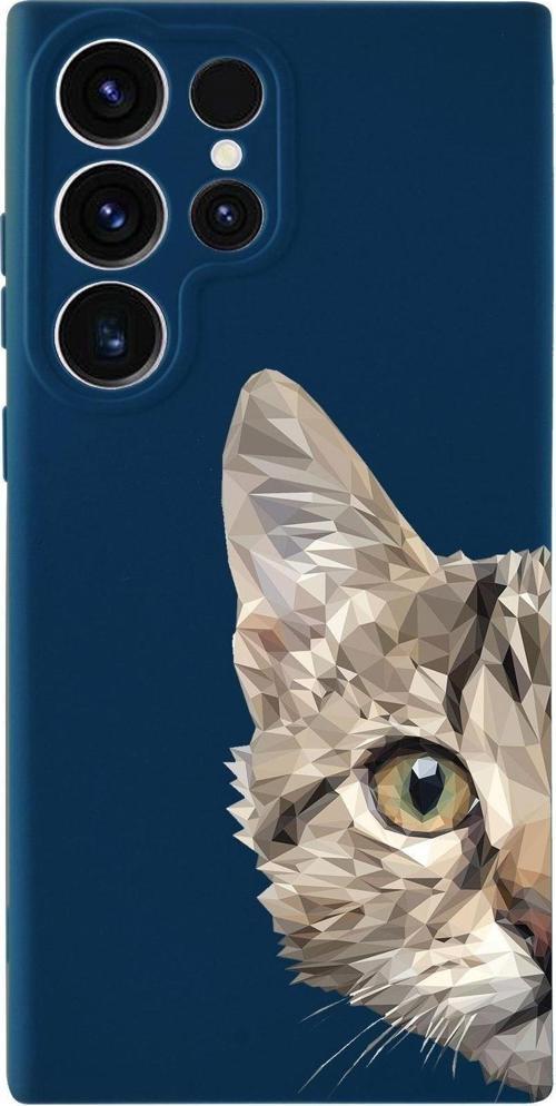 Samsung Galaxy S23 Ultra Uyumlu Lansman Kılıf Catface Tasarımlı Içi Kadife Kapak-Koyu Mavi