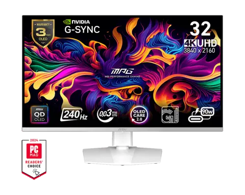 MPG 321URXW QD-OLED 31.5″ 240Hz 0.03Ms QD-OLED G-Sync Compatible Beyaz Gaming Monitör