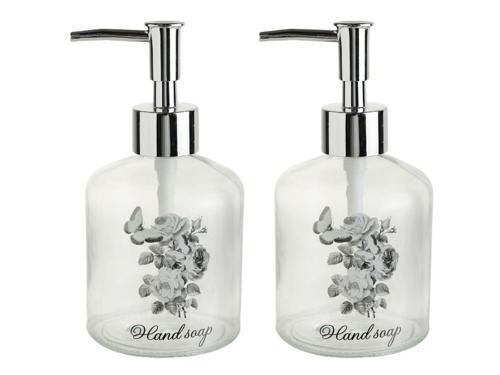 2 ADET CAM SIVI SABUNLUK,ÇİÇEKLİ 300ML BANYO SETİ  7,6X15,5CM