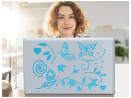 2 ADET DEFTER STİCKER,LAPTOP STİCKER MAVİ KELEBEKLİ PVC 48X33X0,5CM