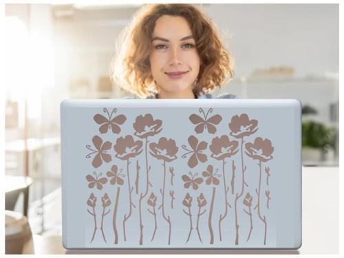 2 ADET DEFTER STİCKER,LAPTOP STİCKER GRİ ÇİÇEKLİ PVC 48X33X0,5CM