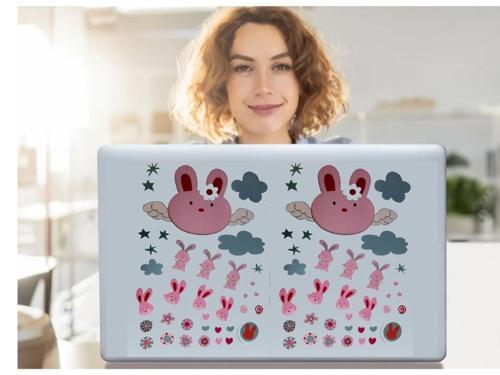 2 ADET DEFTER STİCKER,LAPTOP STİCKER TAVŞAN DESENLİ PVC 70X50X0,5CM