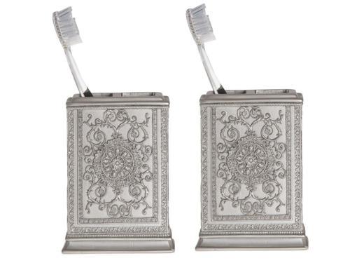 2 ADET DİŞ FIRÇALIK DEKORATİF İŞLEMELİ GÜMÜŞ POLİRESİN 8X6X11CM