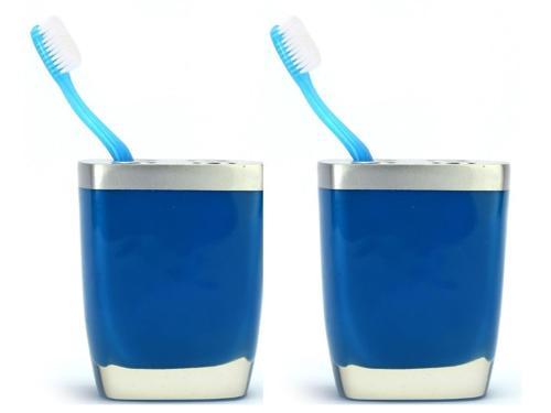 2 ADET DİŞ FIRÇALIK GRİ MAVİ POLİRESİN 8X4X11CM BANYO SETİ