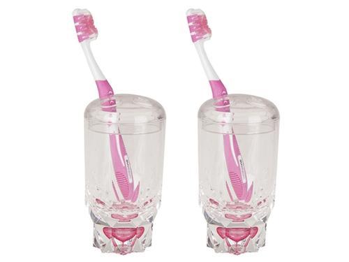 2 ADET DİŞ FIRÇALIK KRİSTAL DAMLALI AKRİLİK 7X7X14CM BANYO SETİ  