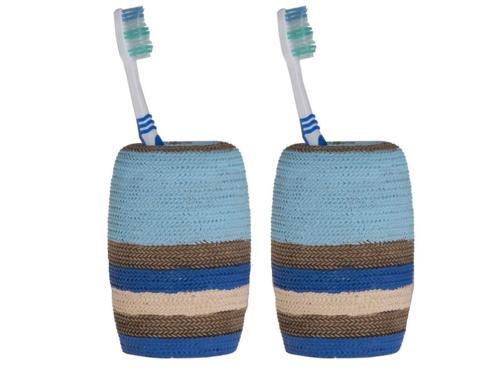 2 ADET DİŞ FIRÇALIK MAVİ ÖRGÜ POLİRESİN 7X7X11CM BANYO SETİ  