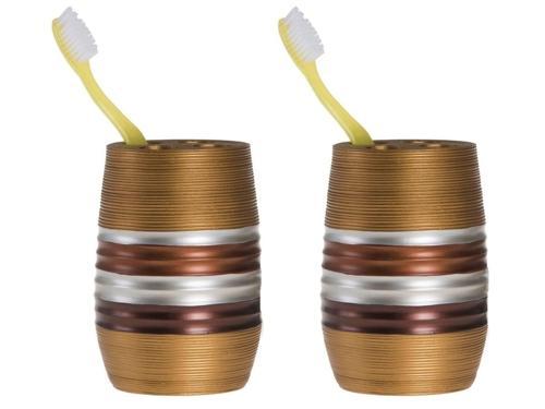 2 ADET DİŞ FIRÇALIK METALİK KAHVE POLİRESİN 6X6X12CM BANYO SETİ  