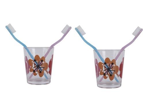 2 ADET DİŞ FIRÇALIK VE MACUN KABI KIRMIZI PAPATYA AKRİLİK 8X8X9CM  BANYO SETİ  