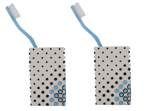 2 ADET DİŞ FIRÇALIK VE MACUNLUK PUANLI POLİRESİN 6X6X10CM 200ML BANYO SETİ  