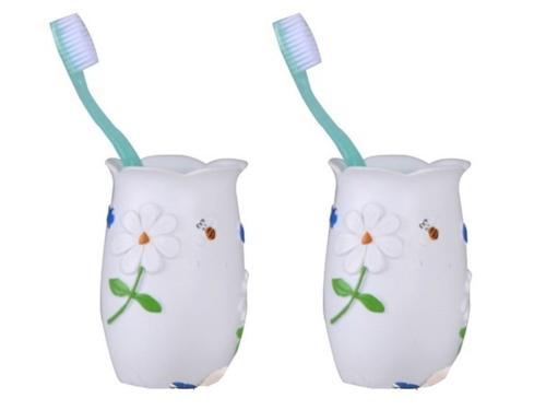 2 ADET DİŞ FIRÇALIK,MACUNLUK ÇİÇEKLİ POLİRESİN  7x7x10cm BANYO SETİ  