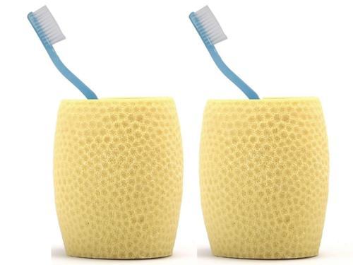 2 ADET DİŞ FIRÇALIK,MACUNLUK SARI PETEK DESENLİ POLİRESİN 8X8X10CM 400ML BANYO SETİ