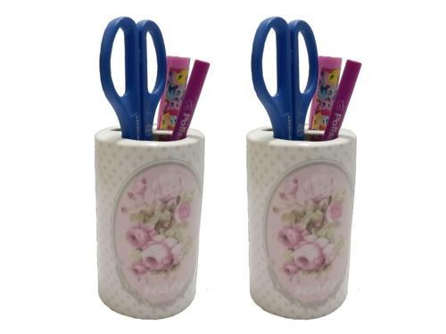 2 ADET KALEMLİK BAHAR DESENLİ SERAMİK OFİS GERECİ  7X7X11CM