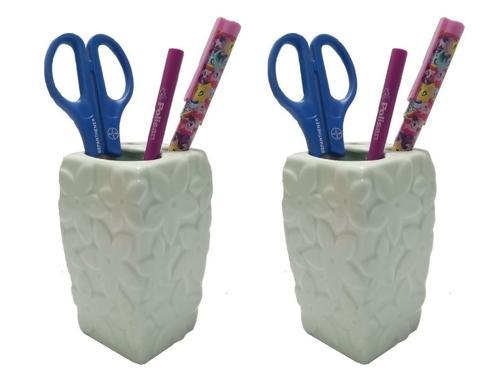 2 ADET KALEMLİK ÇİÇEKLİ SU YEŞİLİ SERAMİK OFİS GERECİ  7X7X12CM 