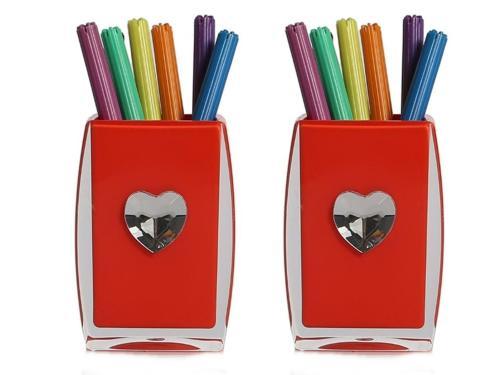 2 ADET KALEMLİK KALPLİ MODEL OFİS GERECİ 6X6X10CM 