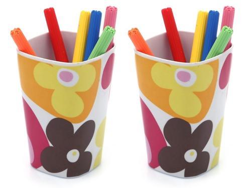 2 ADET KALEMLİK KIRMIZI PAPATYA DESENLİ OFİS GERECİ 7X7X11CM 300ML