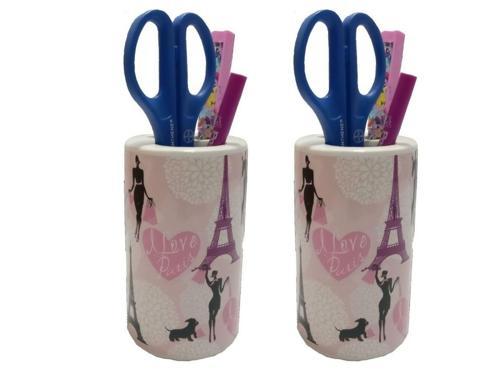 2 ADET KALEMLİK KIZLI PARİS DESENLİ SERAMİK OFİS GERECİ  7X7X11CM