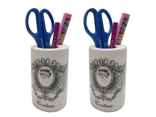 2 ADET KALEMLİK KRALİÇE MODEL SERAMİK OFİS GERECİ  7X7X11CM