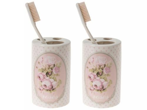 2 ADET SERAMİK DİŞ FIRÇALIK BAHAR DESENLİ 7X7X11CM BANYO SETİ