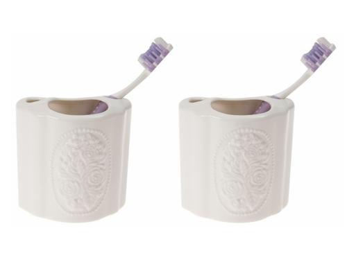 2 ADET SERAMİK DİŞ FIRÇALIK ÇİÇEKLİ OVAL MODEL 8X5X10CM BANYO SETİ  