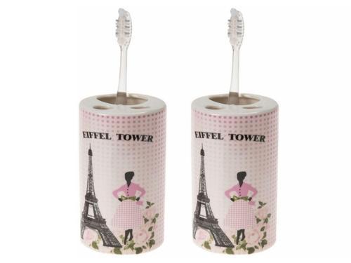 2 ADET SERAMİK DİŞ FIRÇALIK EYFEL KULESİ MODEL 7X7X11CM BANYO SETİ  