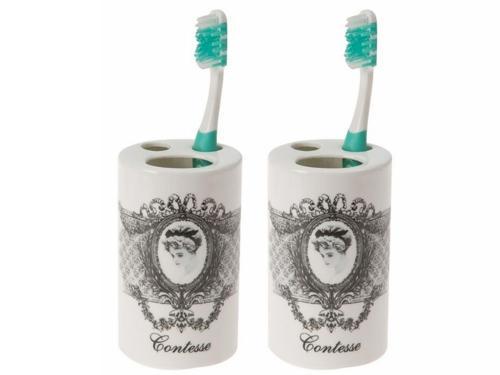 2 ADET SERAMİK DİŞ FIRÇALIK KRALİÇE MODEL 7X7X11CM BANYO SETİ  