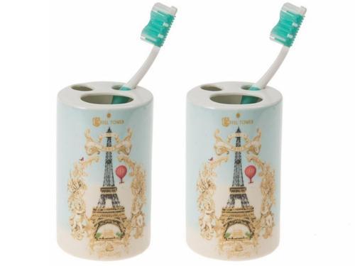 2 ADET SERAMİK DİŞ FIRÇALIK ROMANTİK YEŞİL MODEL 7X7X11CM BANYO SETİ  