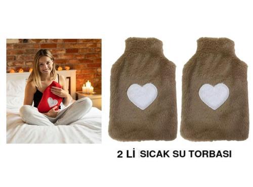 2 ADET SICAK SU TORBASI PELUŞ KALPLİ,BEJ TERMOFOR 27x17CM 1 LİTRE