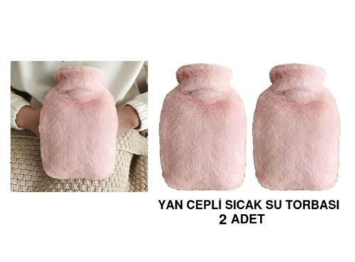2 ADET SICAK SU TORBASI YAN CEPLİ PEMBE  PELUŞ TERMOFOR 27x17x2cm  1 LİTRE