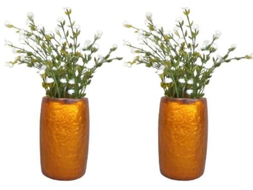 2 ADET VAZO DAHİL,VAZODA ÇİÇEK,BEYAZ YAPAY ÇİÇEK,VAZO DEKORATİF ALTIN RENKLİ POLİRESİN  5X5X12CM