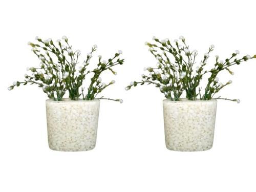 2 ADET VAZO DAHİL,VAZODA ÇİÇEK,BEYAZ YAPAY ÇİÇEK,VAZO DEKORATİF DENİZ TAŞI EL YAPIMI 10X5X14CM 