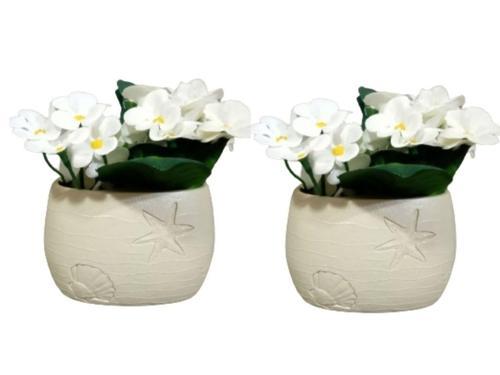 2 ADET VAZO DAHİL,VAZODA ÇİÇEK,BEYAZ YAPAY ÇİÇEK,VAZO DEKORATİF İSTİRİDYE POLİRESİN 10X5X14CM
