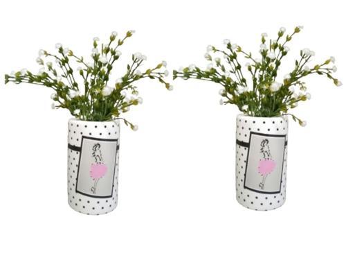 2 ADET VAZO DAHİL,VAZODA ÇİÇEK,BEYAZ YAPAY ÇİÇEK,VAZO DEKORATİF PEMBE ELBİSELİ KADIN 7X7X16CM 