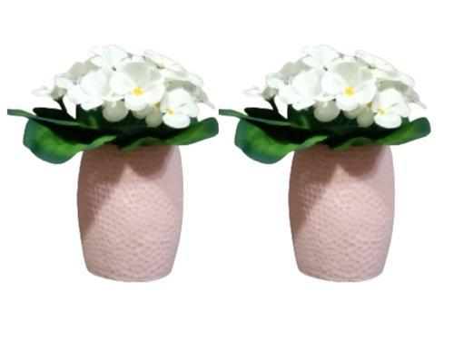 2 ADET VAZO DAHİL,VAZODA ÇİÇEK,BEYAZ YAPAY ÇİÇEK,VAZO PEMBE PETEK DESENLİ POLİRESİN 8x8x15cm