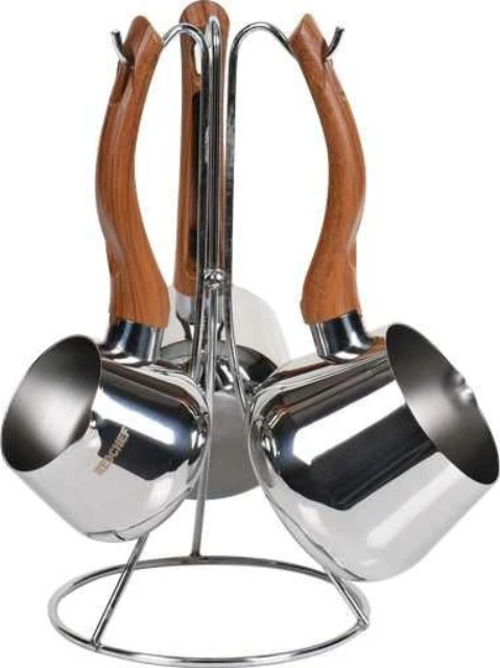 Redcheff 3 Lü Çelik Cezve Ahşap Kulp
