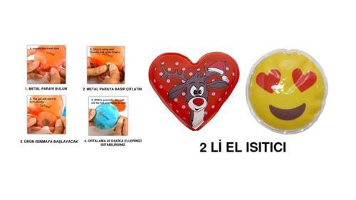 KALP EMOJİ KIRMIZI GEYİK CEP SOBASI,EL ISITICI,İKİ ADET SICAK SU TORBASI PVC  9cm